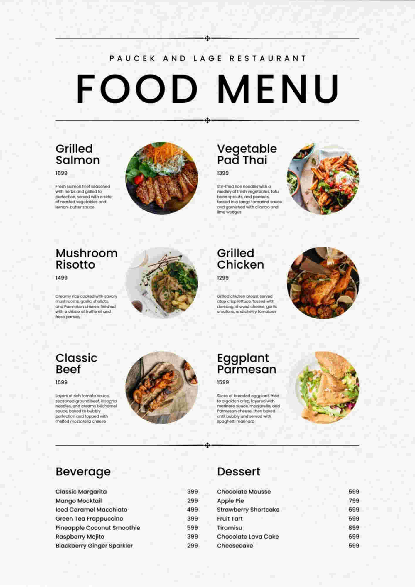 Menu design sample for restaurant